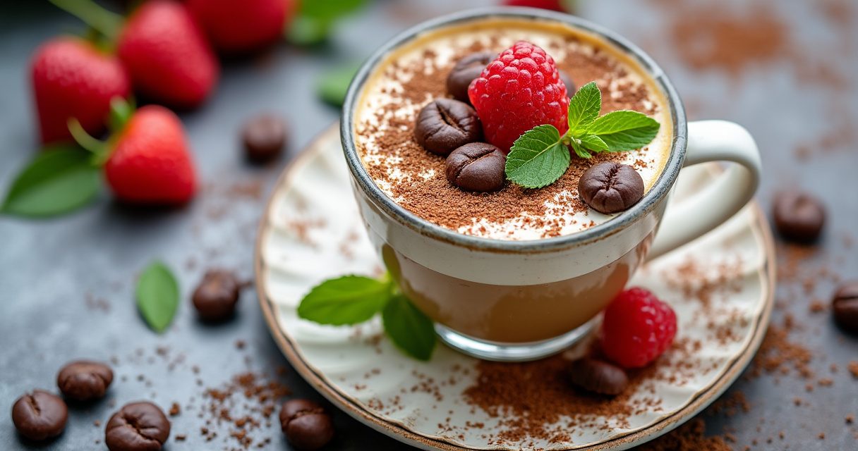 Eiskaffee mit Vanilleeis und Schlagsahnehaube im hohen Glas